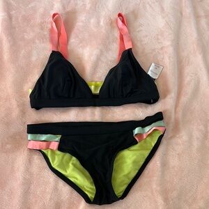 Xhilaration Black Bikini Top with Pink and Yellow‎ Straps